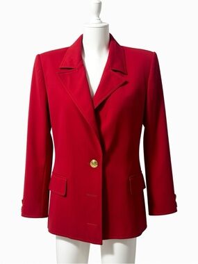 Valentino Red Single-Button Wool Blazer with Gold Accent
